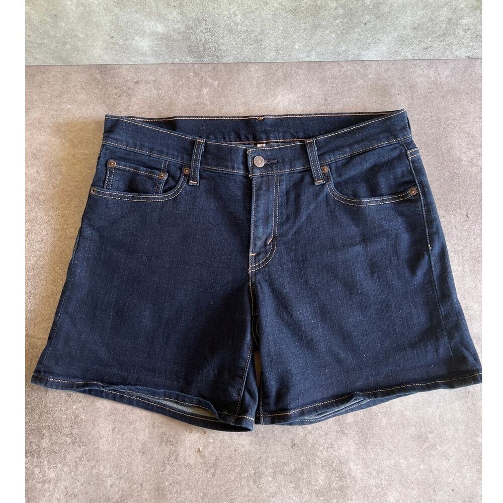 Levi's Mid length shorts stretch denim jean dark wash midi short womens 31 curvy